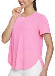 BALEAF Women's Workout Tops Short Sleeve Gym Athletic Yoga Loose Fit Quick Dry Running T-Shirts Side Slits Pink L