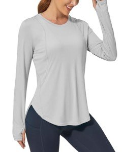 Promover Women's Long Sleeve Workout Shirts UPF 50+ Sun Shirts Lightweight Quick Dry Outdoor Hiking Tops Grey
