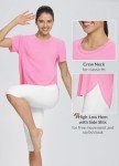 BALEAF Women's Workout Tops Short Sleeve Gym Athletic Yoga Loose Fit Quick Dry Running T-Shirts Side Slits Pink L