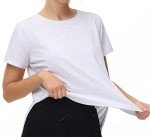 THE GYM PEOPLE Women's Workout T-Shirts Loose Fit Short Sleeve Cotton Running Basic Tee Tops with Split Hem Heather White