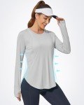 Promover Women's Long Sleeve Workout Shirts UPF 50+ Sun Shirts Lightweight Quick Dry Outdoor Hiking Tops Grey
