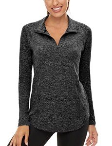Luranee Long Sleeve Running Shirts Women, Winter Dri Fit Yoga 1/4 Zip Pullover Relaxed Trendy Breathable Workout Training Tops Basic Cool Flattering Sport Athleisure T Shirts Drak Grey L