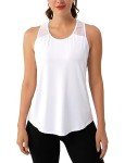 Aeuui Womens Workout Tops Sleeveless Racerback Tank Tops Mesh Yoga Athletic Running Shirts Gym Clothes for Women White