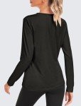 PINSPARK Long Sleeve Workout Tops for Women Yoga Shirts Crewneck Athletic Gym Running Sport Casual T-Shirt Black Large