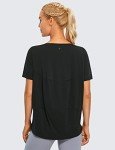 CRZ YOGA Women's Pima Cotton Short Sleeve Shirts Loose Fit Gym Workout T-Shirt Athletic Casual Tops Black Large