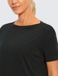 CRZ YOGA Women's Pima Cotton Short Sleeve Shirts Loose Fit Gym Workout T-Shirt Athletic Casual Tops Black Large