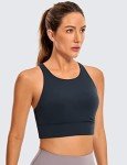 CRZ YOGA Womens Butterluxe Strappy High Neck Longline Sports Bra - Padded Criss Cross Back Workout Sports Bras Crop Tank Top True Navy Large