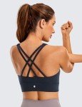 CRZ YOGA Womens Butterluxe Strappy High Neck Longline Sports Bra - Padded Criss Cross Back Workout Sports Bras Crop Tank Top True Navy Large