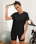 KevaMolly Workout Tops for Women UPF50+ Breathable Loose Fit Yoga T Shirts Short Sleeve Running Gym Athletic Tee Top, Black, Large