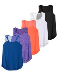 Aeuui Women's 5 Pack Workout Tops Mesh Racerback Tank Tops Sleeveless Athletic Gym Yoga Shirts
