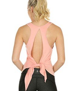 icyzone Open Back Workout Tops for Women - Athletic Activewear Shirts Exercise Yoga Tank Tops (M, Pale Blush)