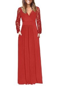 WNEEDU Women's Long Sleeve Lace Maxi Dress