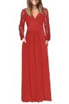 WNEEDU Women's Long Sleeve Lace Maxi Dress