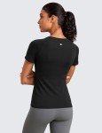 CRZ YOGA Seamless Workout Tops for Women Short Sleeve Athletic Tees Breathable Gym Running Yoga Tshirts Shirts Black Medium
