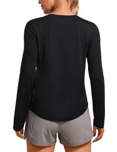 CRZ YOGA Lightweight Long Sleeve Workout Shirts for Women Running UPF 50+ Sun Shirt High Neck Athletic Training Tops Black Medium