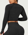 TZLDN Womens Workout Crop Tops Long Sleeve Shirt Women Thumbholes Yoga Gym Clothes Hollow Out Athletic Tight Tee ##1Seamless Shirt - Black, Medium