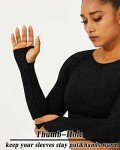 TZLDN Womens Workout Crop Tops Long Sleeve Shirt Women Thumbholes Yoga Gym Clothes Hollow Out Athletic Tight Tee ##1Seamless Shirt - Black, Medium