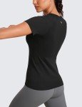 CRZ YOGA Seamless Workout Tops for Women Short Sleeve Athletic Tees Breathable Gym Running Yoga Tshirts Shirts Black Medium