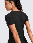 CRZ YOGA Seamless Workout Tops for Women Short Sleeve Athletic Tees Breathable Gym Running Yoga Tshirts Shirts Black Medium
