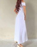White Cold Shoulder Dress with Pocket for Women