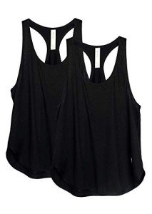 icyzone Workout Tank Tops for Women - Athletic Yoga Tops, Racerback Running Tank Top (M, Black/Black)