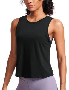 CRZ YOGA Pima Cotton Cropped Tank Tops for Women Workout Crop Tops High Neck Sleeveless Athletic Gym Shirts Black Large