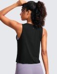 CRZ YOGA Pima Cotton Cropped Tank Tops for Women Workout Crop Tops High Neck Sleeveless Athletic Gym Shirts Black Large