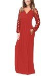 WNEEDU Women's Long Sleeve Lace Maxi Dress