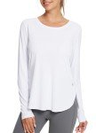 BALEAF Women's Long Sleeve Shirt UPF50+ Workout Tops Rash Guard T Shirts Sun Protection Quick Dry Workout Hiking Outdoor White M