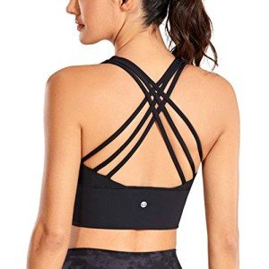 CRZ YOGA Strappy Longline Sports Bras for Women - Wirefree Padded Criss Cross Yoga Bras Cropped Tank Tops Black Medium