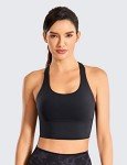 CRZ YOGA Strappy Longline Sports Bras for Women - Wirefree Padded Criss Cross Yoga Bras Cropped Tank Tops Black Medium