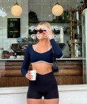 OZICERD Women Workout Tops Long Sleeve Shirt Gym Clothes Backless Built in Bra Athletic Crop Top Sport Femme Halter Yoga Tops Blue M