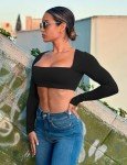 YEOREO Kyla Women Crop Top Long Sleeve Padded Sports Low Medium Impact Yoga Shirt Workout Top Black L