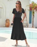 WNEEDU Women's Flowy V-Neck Maxi Dress - Black