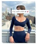 OZICERD Women Workout Tops Long Sleeve Shirt Gym Clothes Backless Built in Bra Athletic Crop Top Sport Femme Halter Yoga Tops Blue M