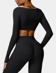 YEOREO Kyla Women Crop Top Long Sleeve Padded Sports Low Medium Impact Yoga Shirt Workout Top Black L