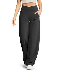 G4Free Wide Leg Pants for Women Flare Dress Yoga Pants with Pockets Stretch Lounge Business Casual Work Pants (Black, L,31")
