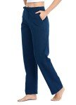 Willit Women's Cotton Sweatpants Open Bottom Yoga Sports Pants Straight Leg Lounge Athletic Pants with Pockets Navy Blue L