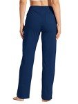Willit Women's Cotton Sweatpants Open Bottom Yoga Sports Pants Straight Leg Lounge Athletic Pants with Pockets Navy Blue L
