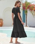 WNEEDU Women's Flowy V-Neck Maxi Dress - Black