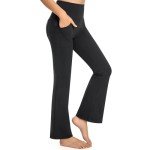 GymCope Flare Leggings for Women, High Waist Bootcut Yoga Pants with 4 Pockets, Tummy Control and Non-See-Through Dress Pants(Black, Medium)