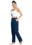 Willit Women's Cotton Sweatpants Open Bottom Yoga Sports Pants Straight Leg Lounge Athletic Pants with Pockets Navy Blue L