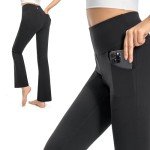 GymCope Flare Leggings for Women, High Waist Bootcut Yoga Pants with 4 Pockets, Tummy Control and Non-See-Through Dress Pants(Black, Medium)