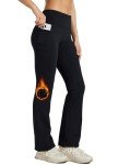 Willit Women's Fleece Lined Pants Yoga Bootcut Thermal Winter Pants High Waisted Flare Leggings Water Resistant Black L