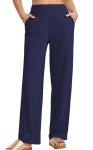wkwmrpet Womens Elastic Waist Yoga Pants Comfy Lounge Wide Leg Sweatpants with 2 Pockets Navy Blue L