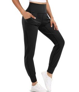 Nebility Women’s Jogger Yoga Pants High Waisted Sweatpant with Pockets Workout Tights Tapered Lounge Pants Loose Leggings Black
