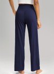 wkwmrpet Womens Elastic Waist Yoga Pants Comfy Lounge Wide Leg Sweatpants with 2 Pockets Navy Blue L
