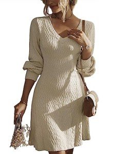 Chic Loose V-Neck Sweater Midi Dress
