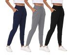 BVNSOZ Joggers for Women with Pockets Drawstring Sweat Pants for Yoga Running Workout, 3 Pack Black, Dark Grey, Navy Blue, X-Large