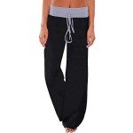 YAMTHR Womens Wide Leg Palazzo Pants Floral Printed High Waist Drawstring Trousers Lounge Pants (Black6, XXX-Large)